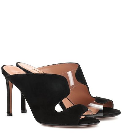 Suede and PVC mules