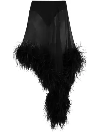 The Attico Miya feather-trimmed Asymmetric Skirt - Farfetch