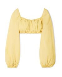 Cult Gaia Clara Cropped Crinkled Cotton-blend Top in Pastel Yellow (Yellow) - Lyst