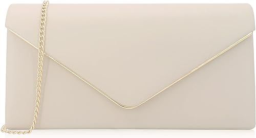 Vegan Leather Envelope Clutch Bag Classic Dressy Purse Foldover Evening Handbag Beige Medium: Handbags: Amazon.com