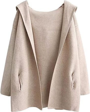 Women's Knitted Hooded Open Front Cardigan Coat Sweater (Apricot, One Size) at Amazon Women’s Clothing store