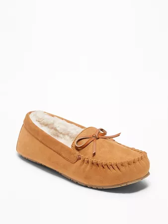 Faux-Suede Sherpa-Lined Moccasin Slippers for Women | Old Navy