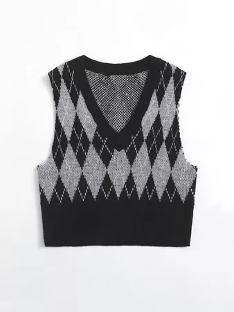 Argyle Pattern Sweater Vest | SHEIN USA black