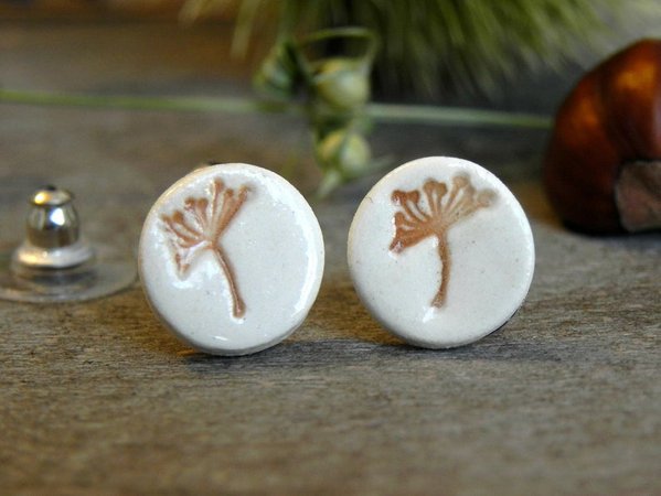 Ceramic Flower Earrings Dandelion Porcelain Ginger and White | Etsy
