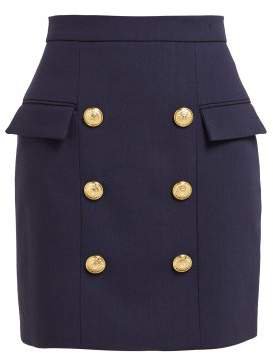 Six Button Wool Skirt - Womens - Navy