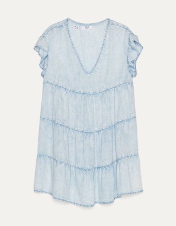 Babydoll TENCEL ® denim dress - New - Bershka United States blue