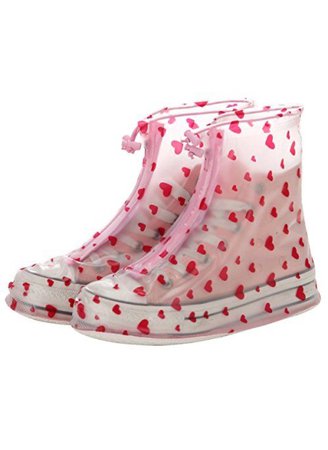 rain shoe covers pink hearts