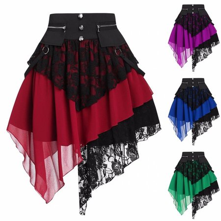 Wish Women's Fashion Retro Gothic Skirt Victorian Renaissance Lace Stitching Skirts Irregular Swing Skirt High Waist Steampunk Skirt | Wish