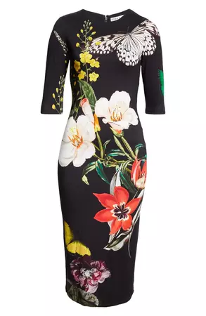 Alice + Olivia Delora Floral Midi Dress | Nordstrom