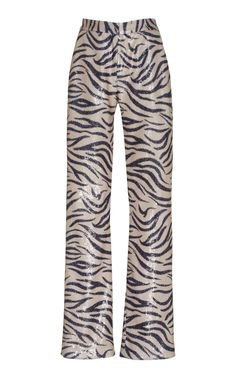 Zebra Printed Sequin Embellished Trousers