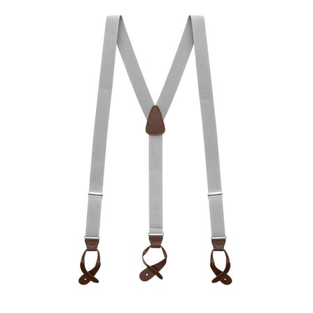 1.25 In Wide Button Suspenders - LIGHT GREY with Brown Leather