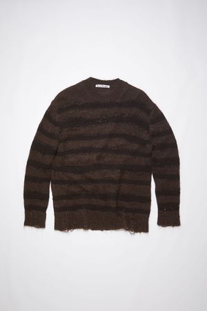 Acne Studios Brown Striped Distressed Knit Sweater