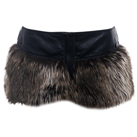 chanel by karl lagerfeld fall 2010 brown leather faux fur hot pants