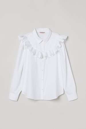 H&M+ Ruffle-trimmed Shirt - White