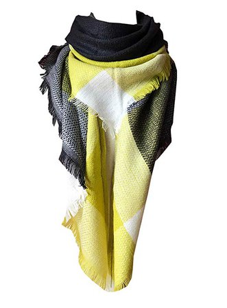 Wander Agio Womens Warm Scarf Triangle Shawls Large Scarves Stripe Plaid Fichu Big Yellow Grey 16 at Amazon Women’s Clothing store:
