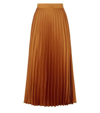 Rust Pleated Satin Midi Skirt | New Look