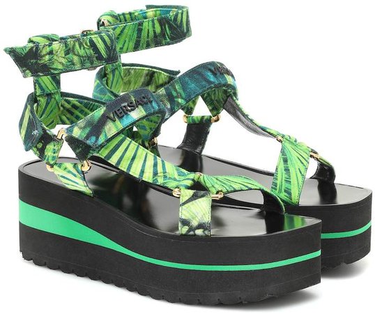 Jungle-print platform sandals