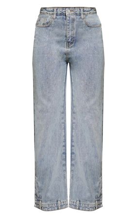 Mid Blue Wash Jean Waistband Hem Jeans | PrettyLittleThing USA