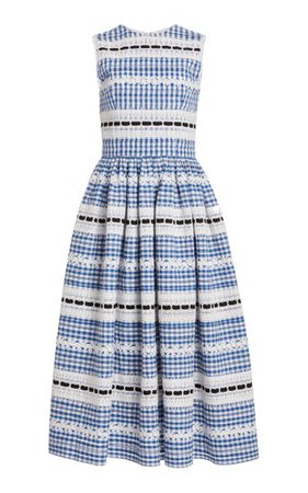Checked Embroidered Cotton Midi Dress By Carolina Herrera | Moda Operandi