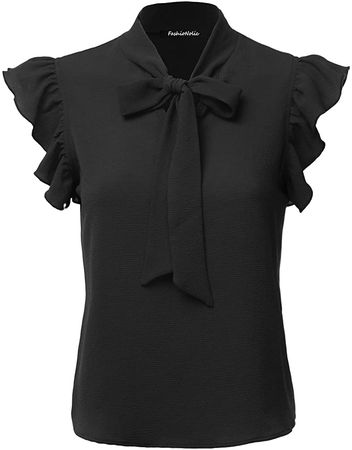 FASHIONOLIC Women's Casual Short Sleeve Ruffle Bow Tie Blouse Top Shirts (Made in USA) (S-3X) (PSALM23) Black S at Amazon Women’s Clothing store