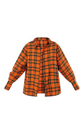 Orange Oversized Flannel Shirt | Tops | PrettyLittleThing USA