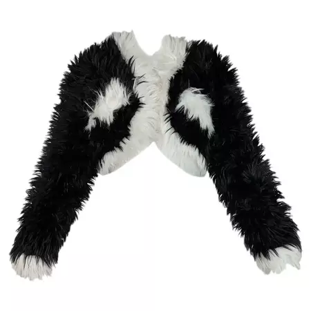 F/W 1994 Chanel Documented Runway Black and White Faux Fur Cropped Jacket For Sale at 1stDibs