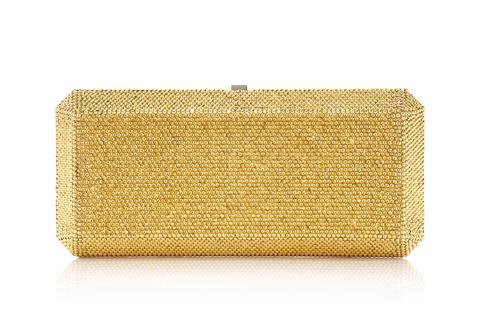 Judith Leiber, Slim Rectangle Clutch Gold embellished with silver hardware