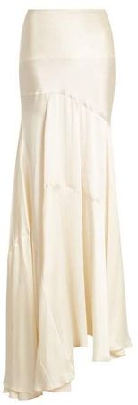 Asymmetric Hem Satin Skirt - Womens - Cream