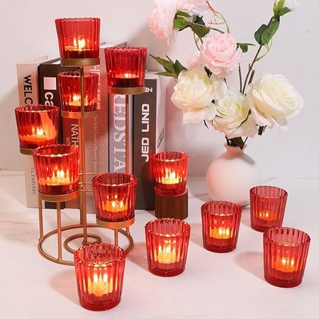 Amazon.com: Votive Candle Holders Set of 12, PhilaeEC Red Glass Tealight Candle Holders, Glass Candle Holder Bulk for Wedding Decor, Party Centerpiece, Christmas Day Holiday Home Decor : Home & Kitchen