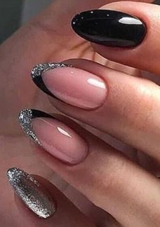 Black / Silver Glitter Nails
