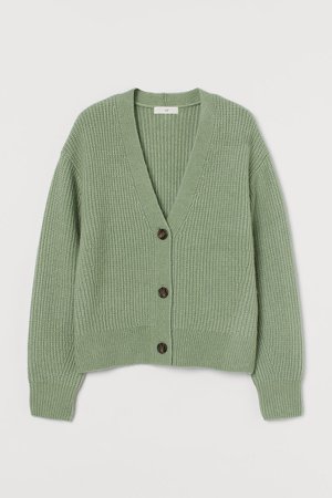 Rib-knit Cardigan - Green