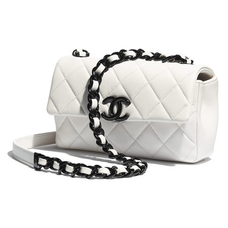 Grained Calfskin & Lacquered Metal White & Black Small Flap Bag | CHANEL