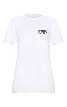 White Honey Slogan Oversized T Shirt | PrettyLittleThing