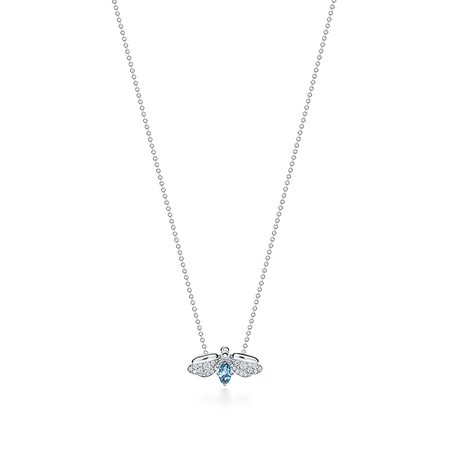 Tiffany Paper Flowers® aquamarine firefly pendant in platinum with diamonds. | Tiffany & Co.