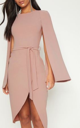 Dusty Pink Cape Style Wrap Midi Dress | PrettyLittleThing
