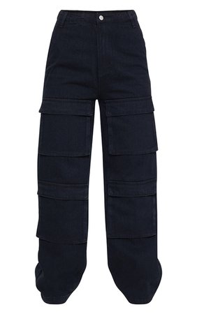 Washed Black Front Cargo Pocket Wide Leg Jeans | PrettyLittleThing USA