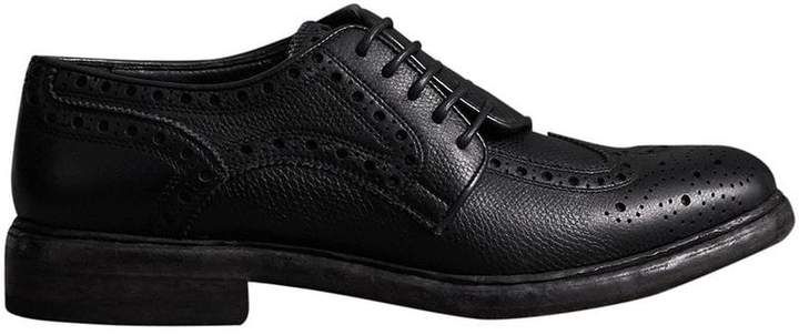 Lace-up Brogue Detail Textured Leather Asymmetric Shoes