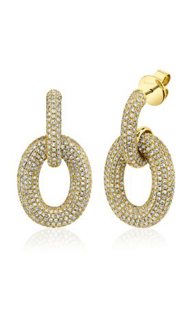 18k Yellow Gold Pave Diamond Link Door-Knocker Earrings By Shay | Moda Operandi