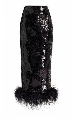 Feather-Detailed Sequined Midi Skirt By Rasario | Moda Operandi