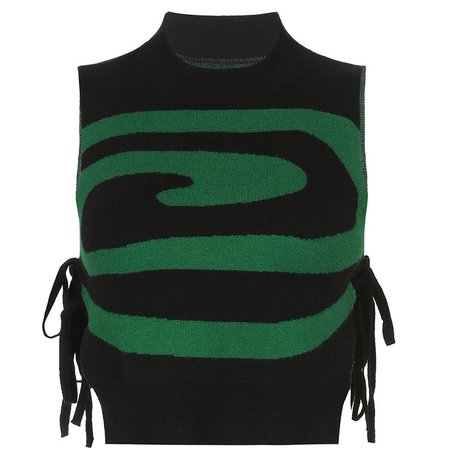 Green Knitted Sweater Vest Paisley Side Split Lace Up Sexy Tank Top – Al Grandé Boutique