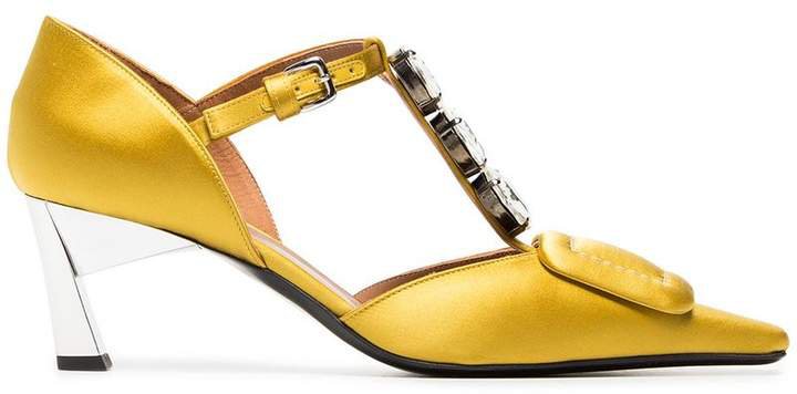 yellow 60 satin square toe Mary Jane shoes