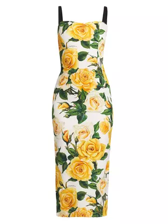 Shop Dolce&Gabbana Rose Print Sheath Midi-Dress | Saks Fifth Avenue