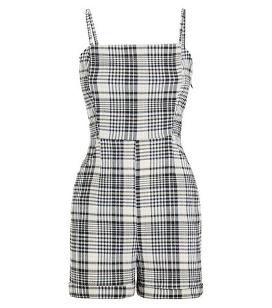 White Check Crinkled Playsuit | New Look