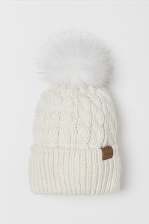 Knit Hat with Pompom - Natural white - Kids | H&M US