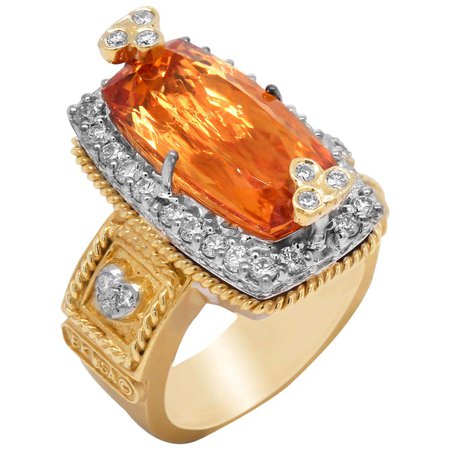 Imperial Topaz Yellow Gold and Diamond Cocktail Ring Stambolian For Sale at 1stDibs