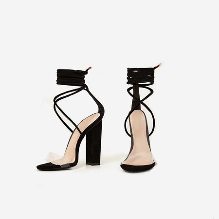 Bello Perspex Lace Up Block Heel In Black Faux Suede | EGO