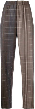 check-pattern tapered trousers