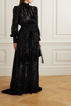 Black Shirred devoré-chiffon gown | Balmain | NET-A-PORTER