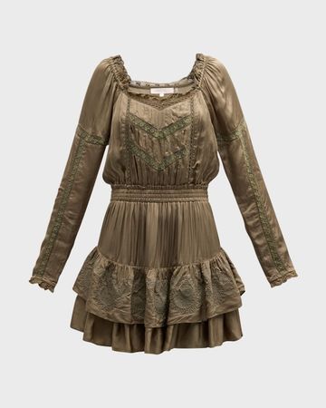 LoveShackFancy Sanaya Puff-Sleeve Embroidered Cotton Mini Dress | Neiman Marcus