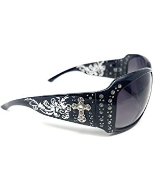 Amazon.com: Texas West Women's Sunglasses With Bling Rhinestone UV 400 PC Lens in Multi Concho (Metal Cross Floral Black) : Clothing, Shoes & Jewelry